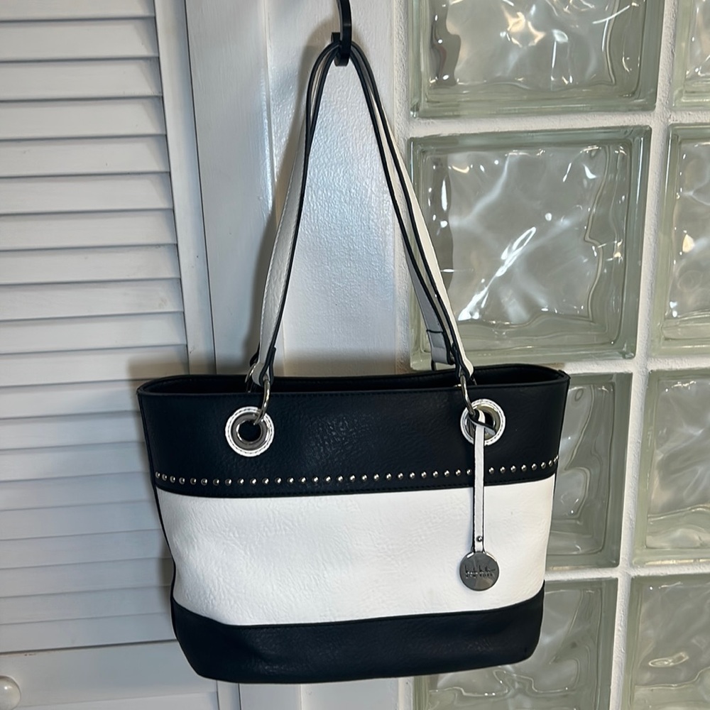 Black and white small tote by Nicole Miller